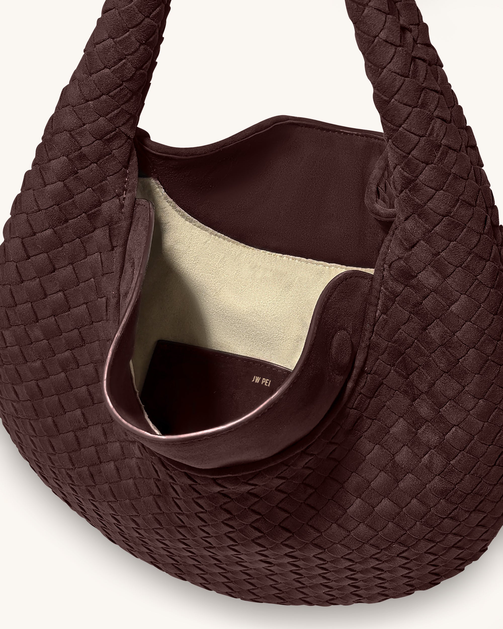Nola Faux Suede Woven Hobo Shoulder Bag - Dark Mocha - Image 4