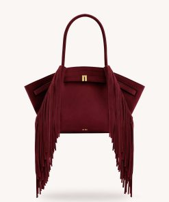 Hana Medium Faux Suede Fringe Tote Bag - Burgundy