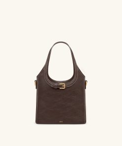 Brooke Mini Belted Embellished Top Handle Bag - Dark Brow