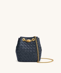 Yara Hand-Woven Bucket Bag - Navy