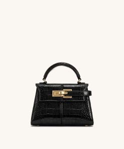 Elise Top Handle Bag - Black Croc