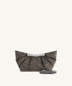 Leia Faux Velvet Pleated Clutch - Grey