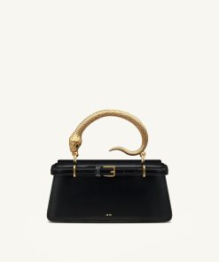 Elena Snake Handle Top Handle Bag - Black