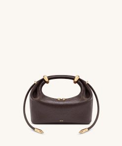 Ellie Metal Ring Embellished Top Handle Bag - Dark Brown