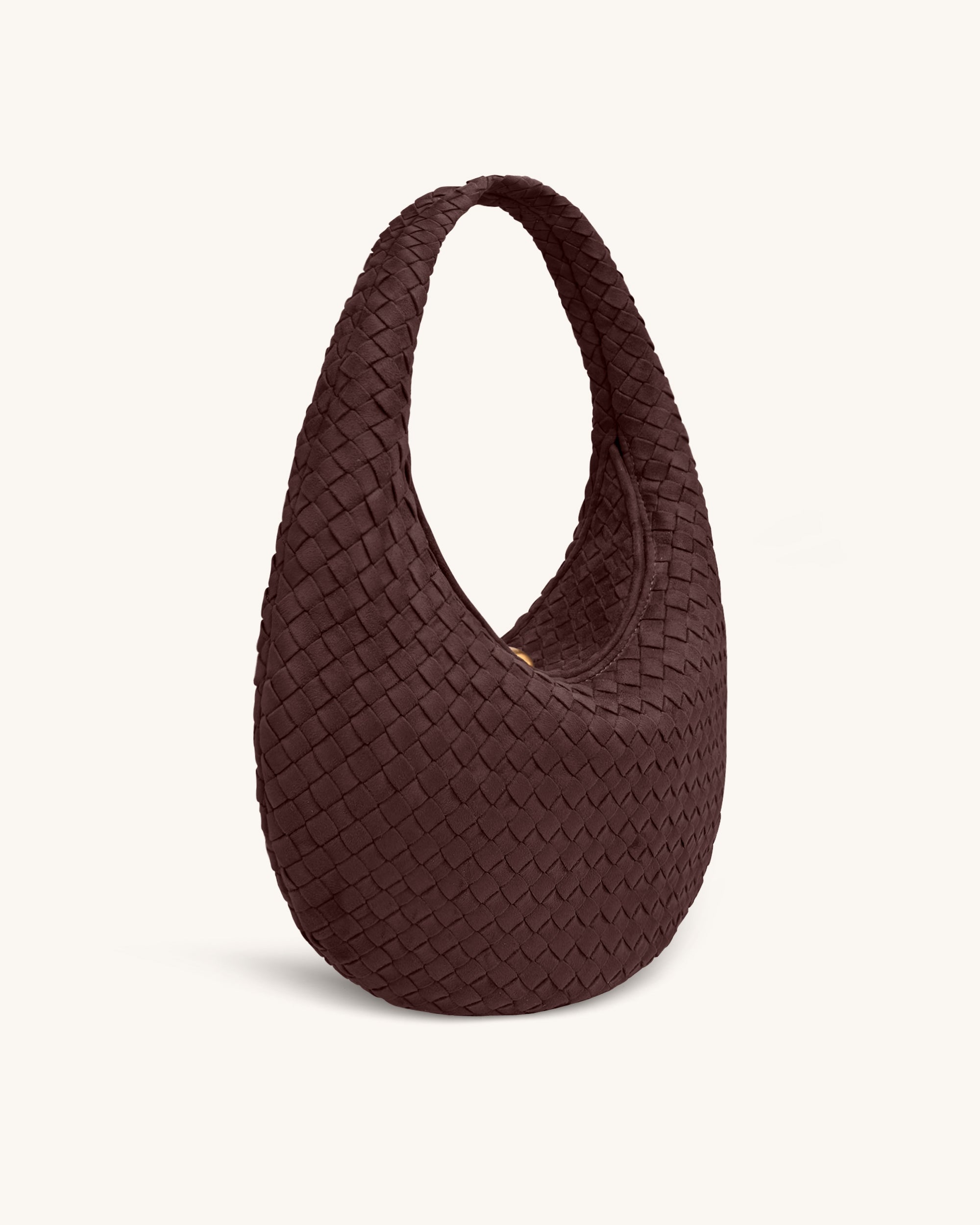 Nola Faux Suede Woven Hobo Shoulder Bag - Dark Mocha - Image 2