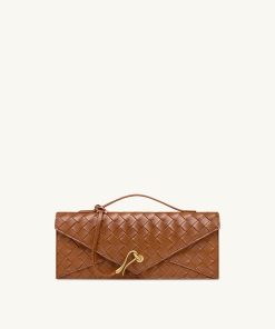 Celeste Woven Textured Envelope Top Handle Bag - Brown