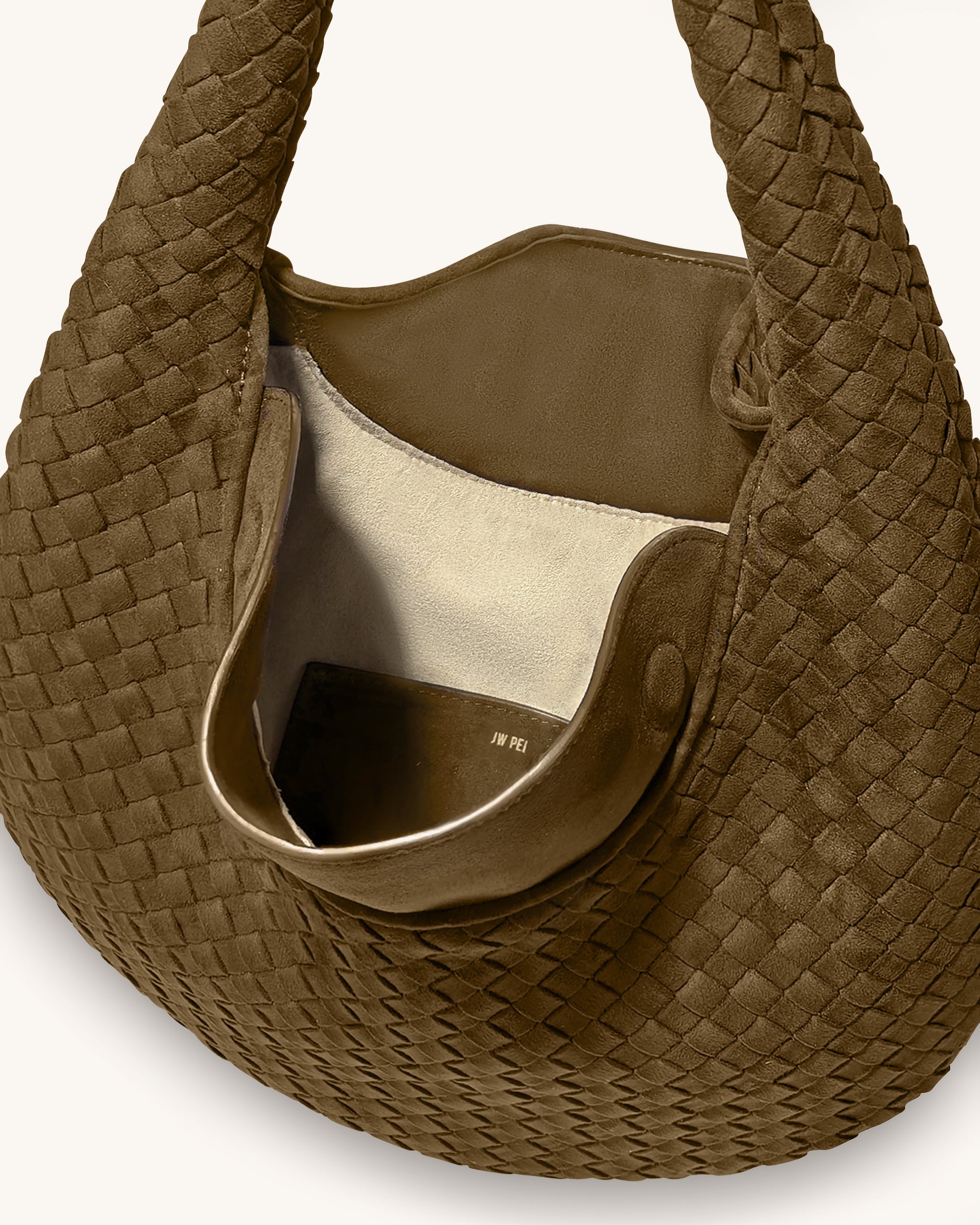 Nola Faux Suede Woven Hobo Shoulder Bag - Olive Green - Image 4