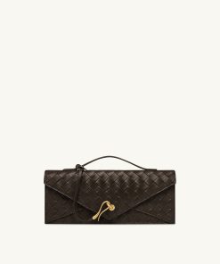 Celeste Woven Textured Envelope Top Handle Bag - Dark Brown