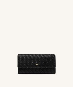 Woven Texture Flap Wallet - Black