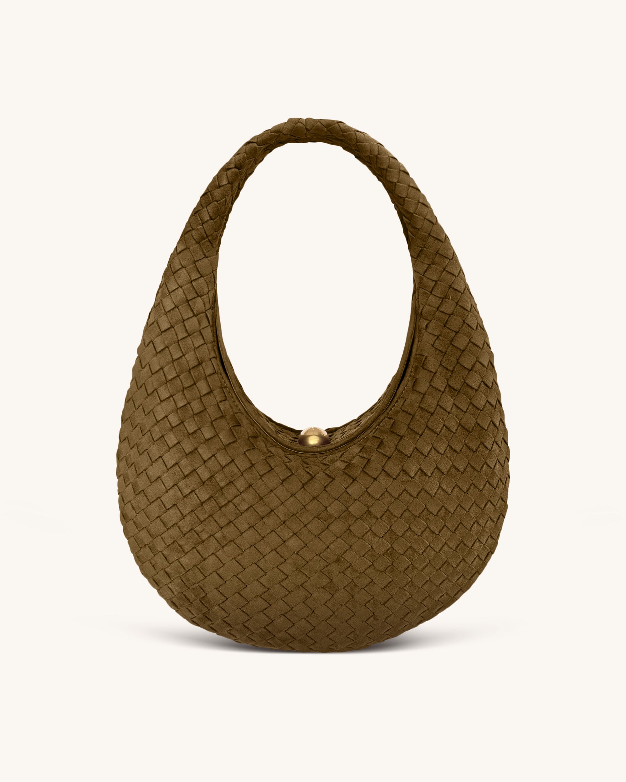 Nola Faux Suede Woven Hobo Shoulder Bag - Olive Green - Image 3