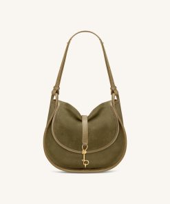 Arla Small Faux Suede Hobo Bag - Olive Green