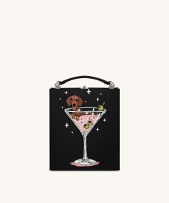 Taya Wine Glass Puppy Pattern Book Shape Clutch Bag - Black
