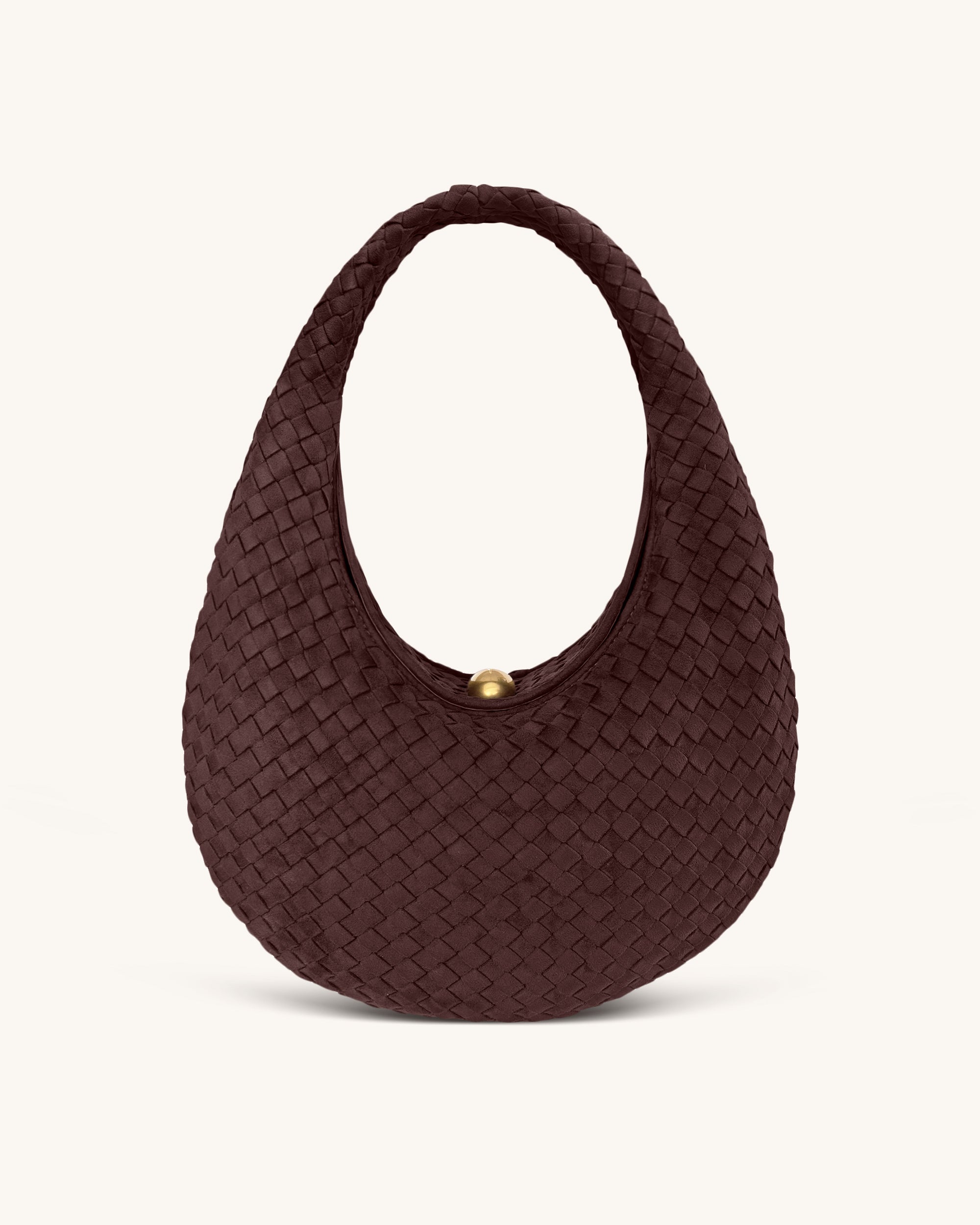 Nola Faux Suede Woven Hobo Shoulder Bag - Dark Mocha - Image 3
