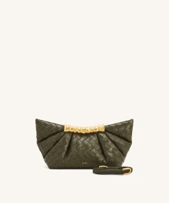 Leia Weave Texture Pleated Clutch - Olive Green