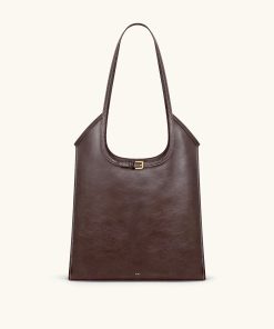 Brooke Belted Embellished Shoulder Tote Bag - Dark Brown