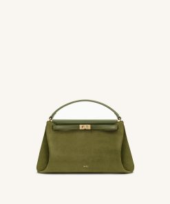 Carmen Faux Suede Top Handle Bag - Olive Green