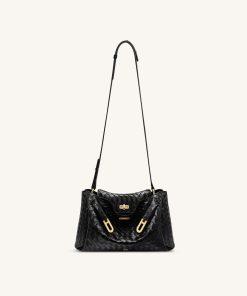 Alternative view of Rhea Large Woven Textured Shoulder Bag - Black