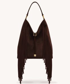 Aria Faux Suede Fringe Shoulder Bag - Dark Brown