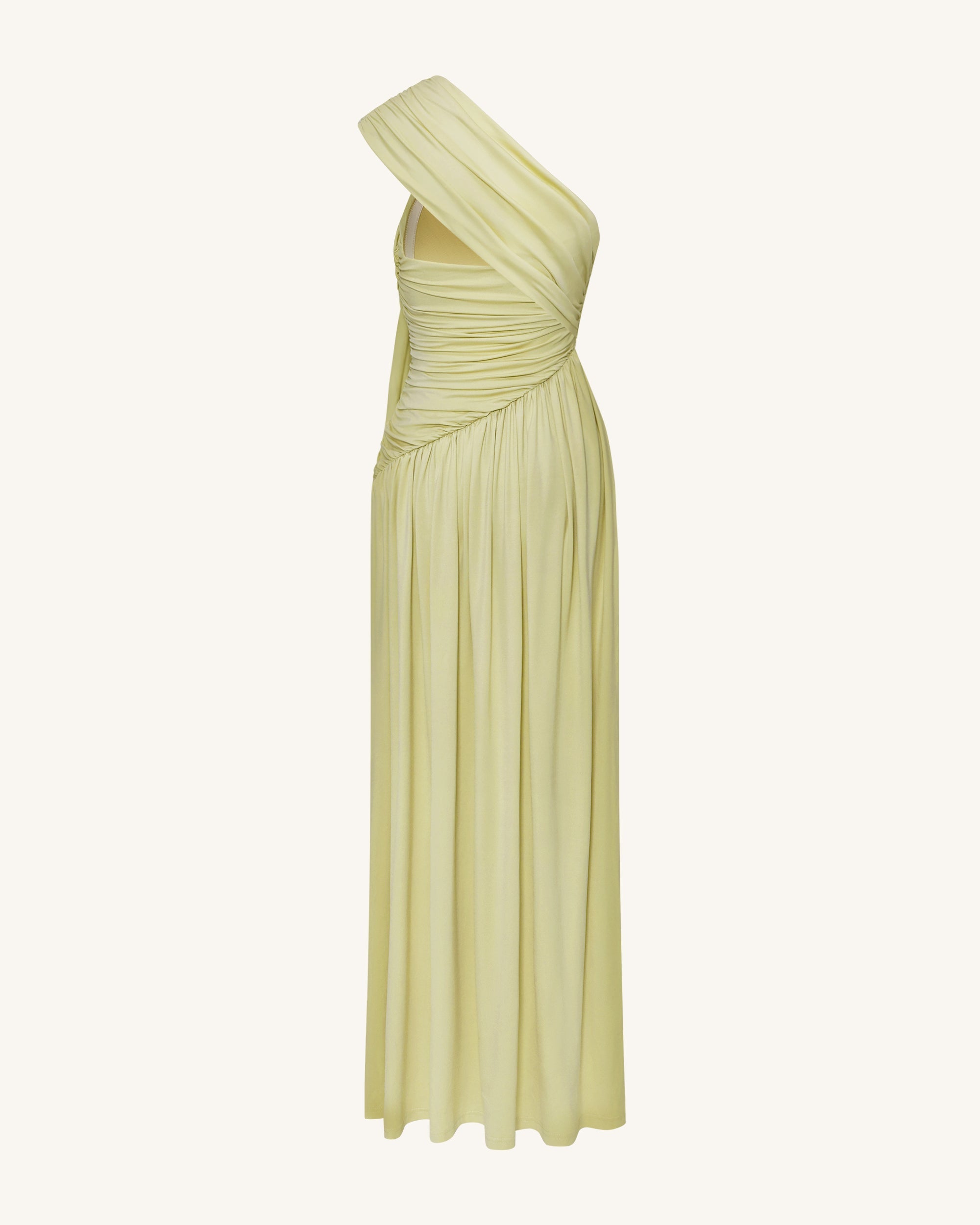 Ruched One-Shoulder Maxi Dress with Trailing Sash - Green - Image 6