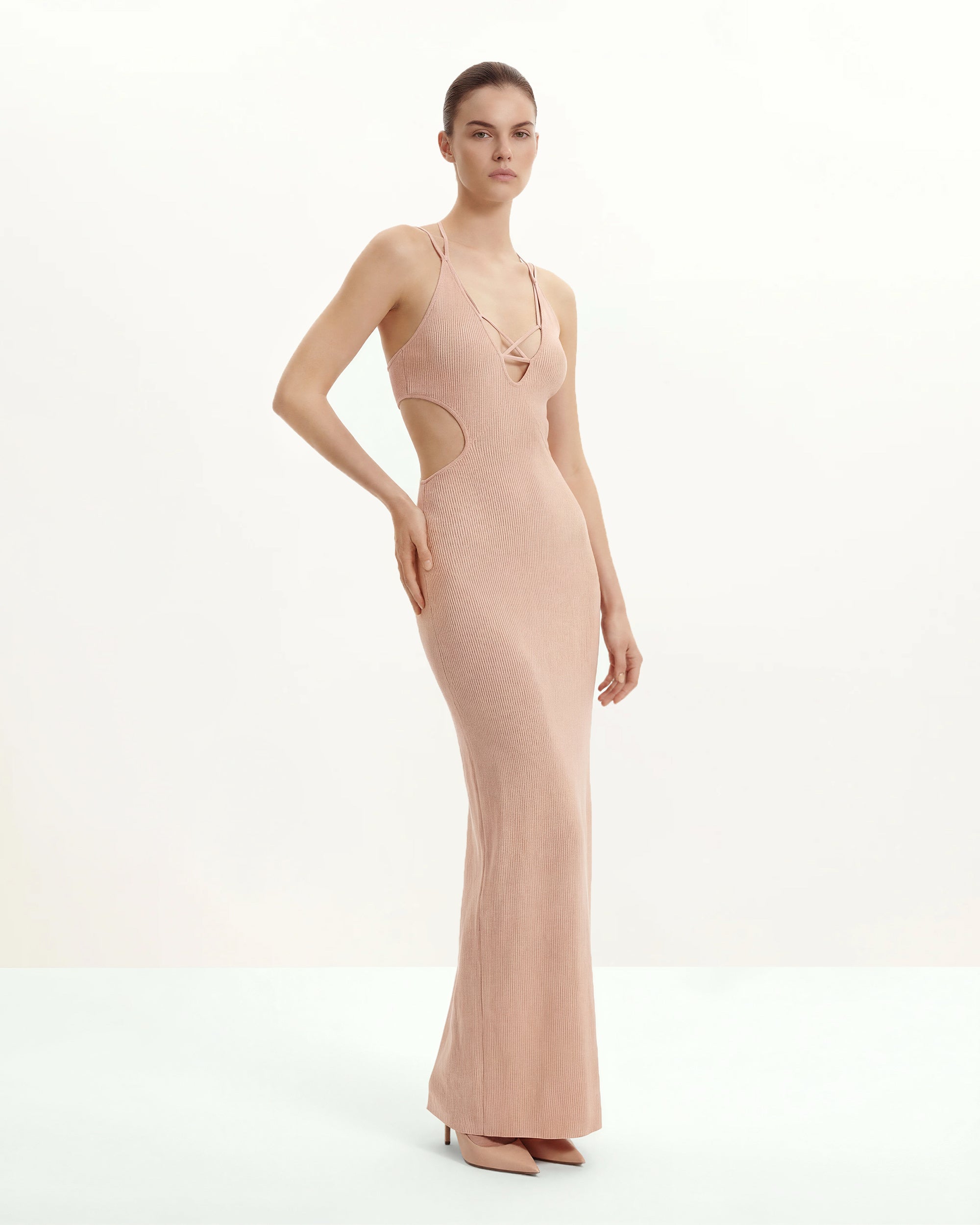 Ribbed Knit Cutout Maxi Dress - Pink - Image 2