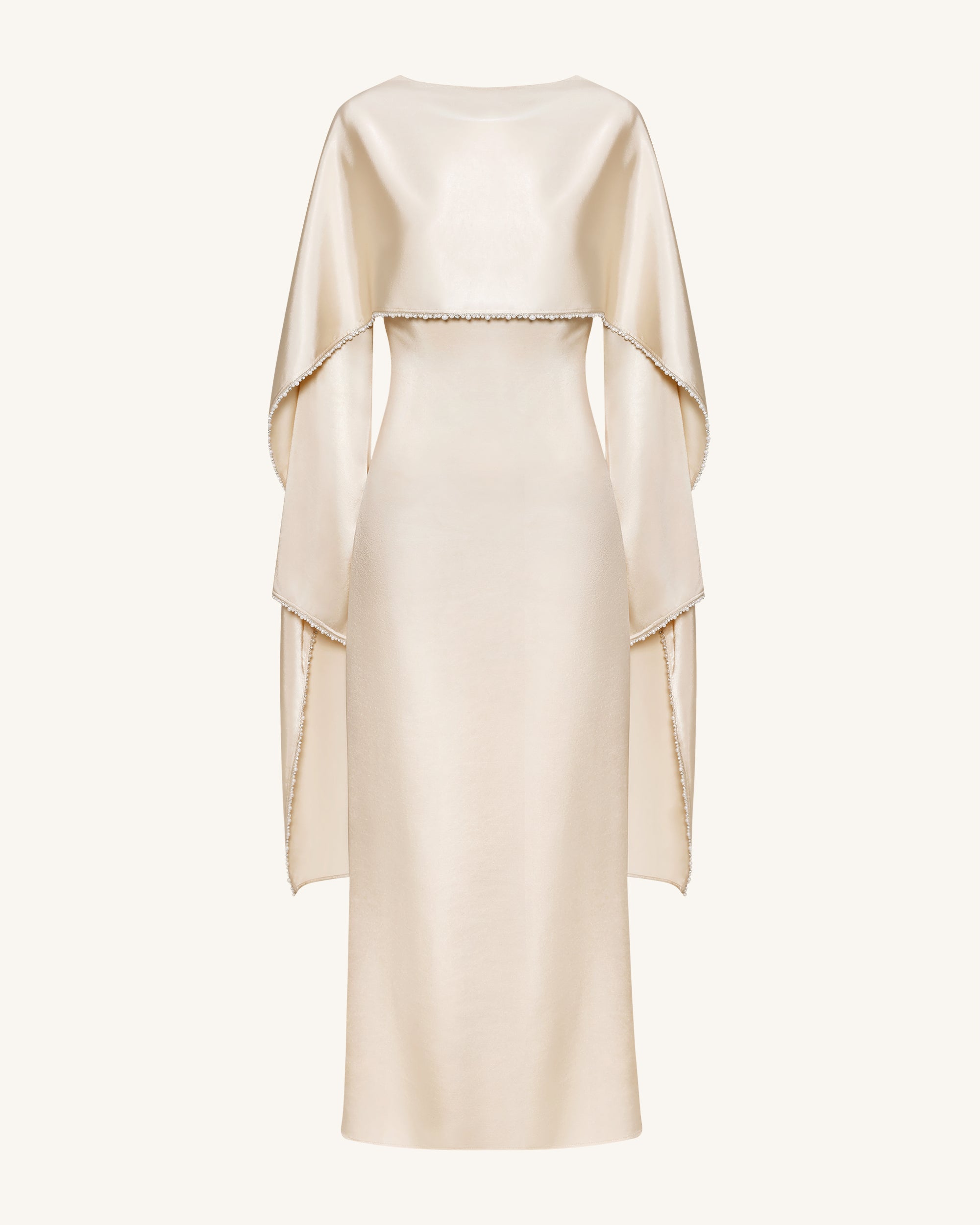 198Pearl-Trimmed Cape Sleeve Boat Neck Maxi Gown - Cream - Image 3
