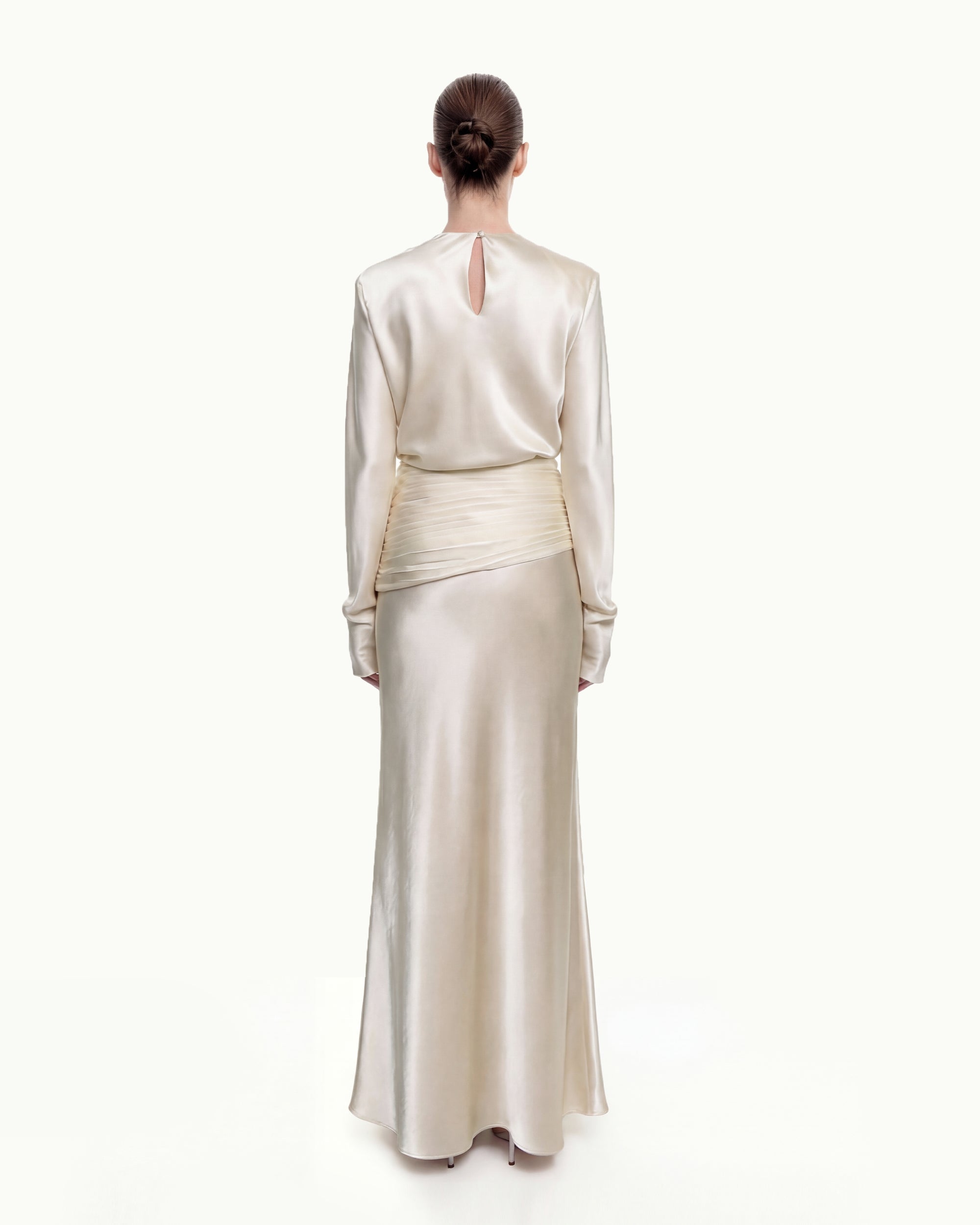 Satin-Feel Draped Maxi Skirt - Cream - Image 3