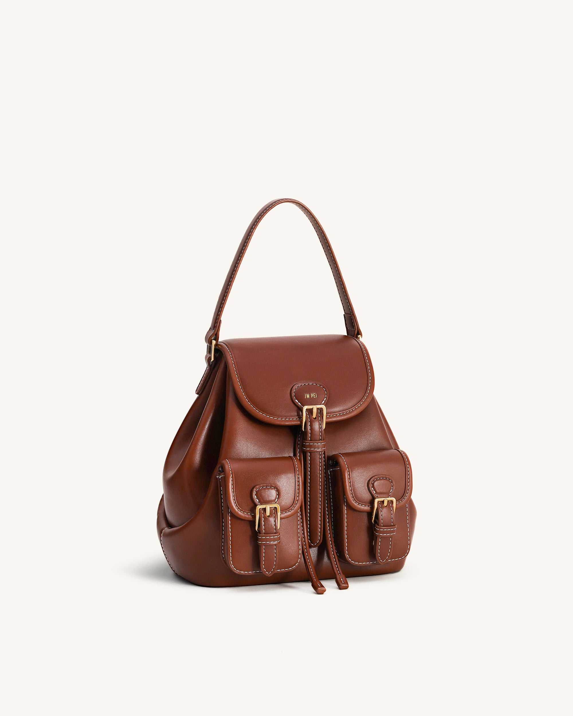 Harper Buckle Pocket Backpack - Dark Brown - Image 2