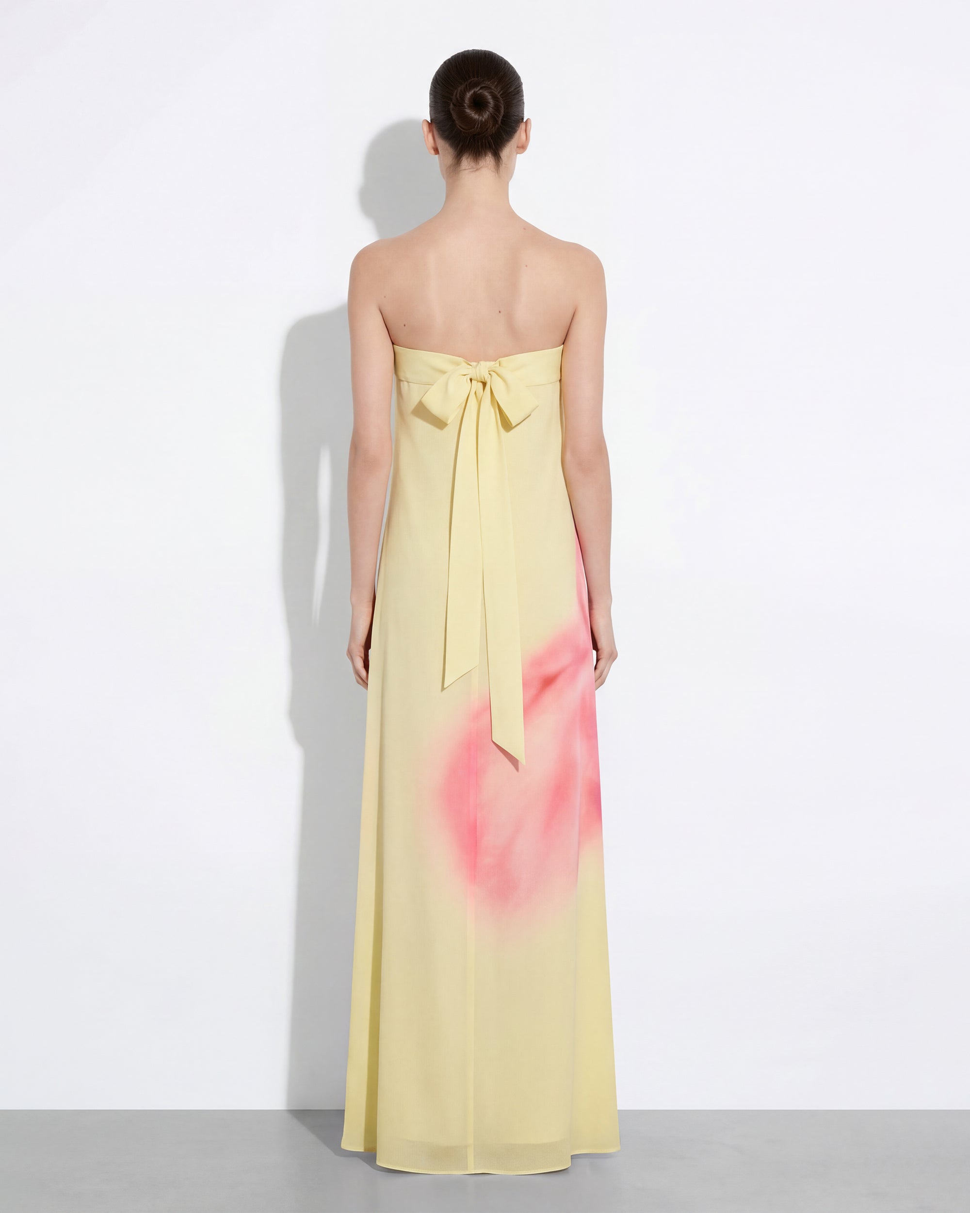 Watercolor Floral Print Strapless Maxi Dress - Yellow - Image 2