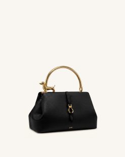 Alternative view of Bruna Dachshund Metal Handle Top Handle Bag - Black