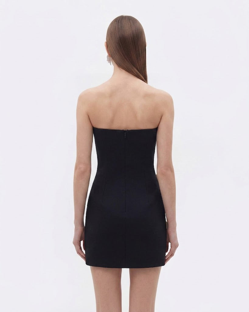 Strapless Floral Appliqué Dress - Black - Image 2