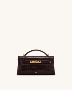 Noor Top Handle Bag - Dark Brown Croc