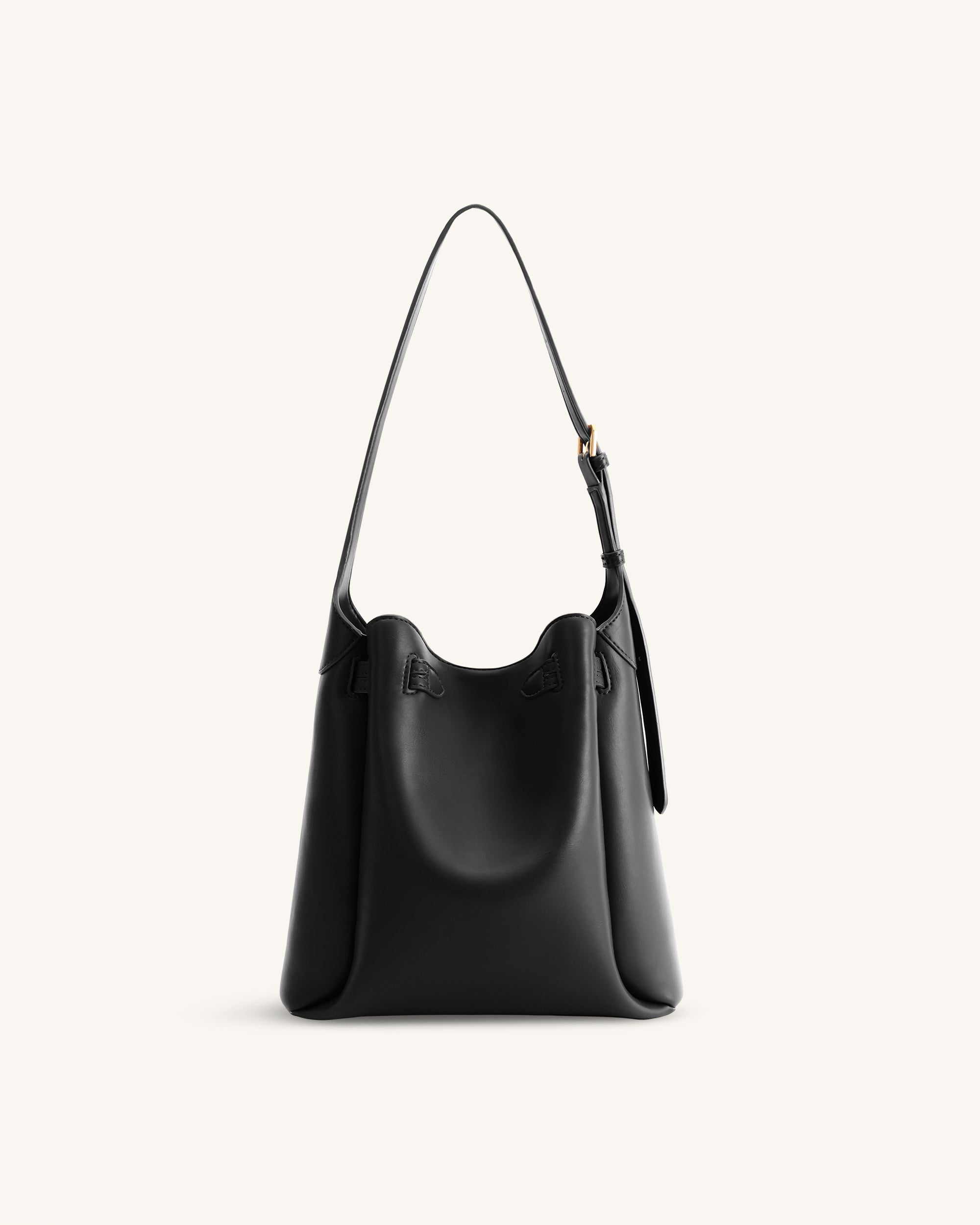 Charlene Double Buckle Hobo Bag - Black - Image 4