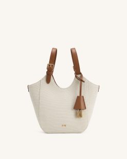Ines Padlock Tote Bag - Brown Canvas