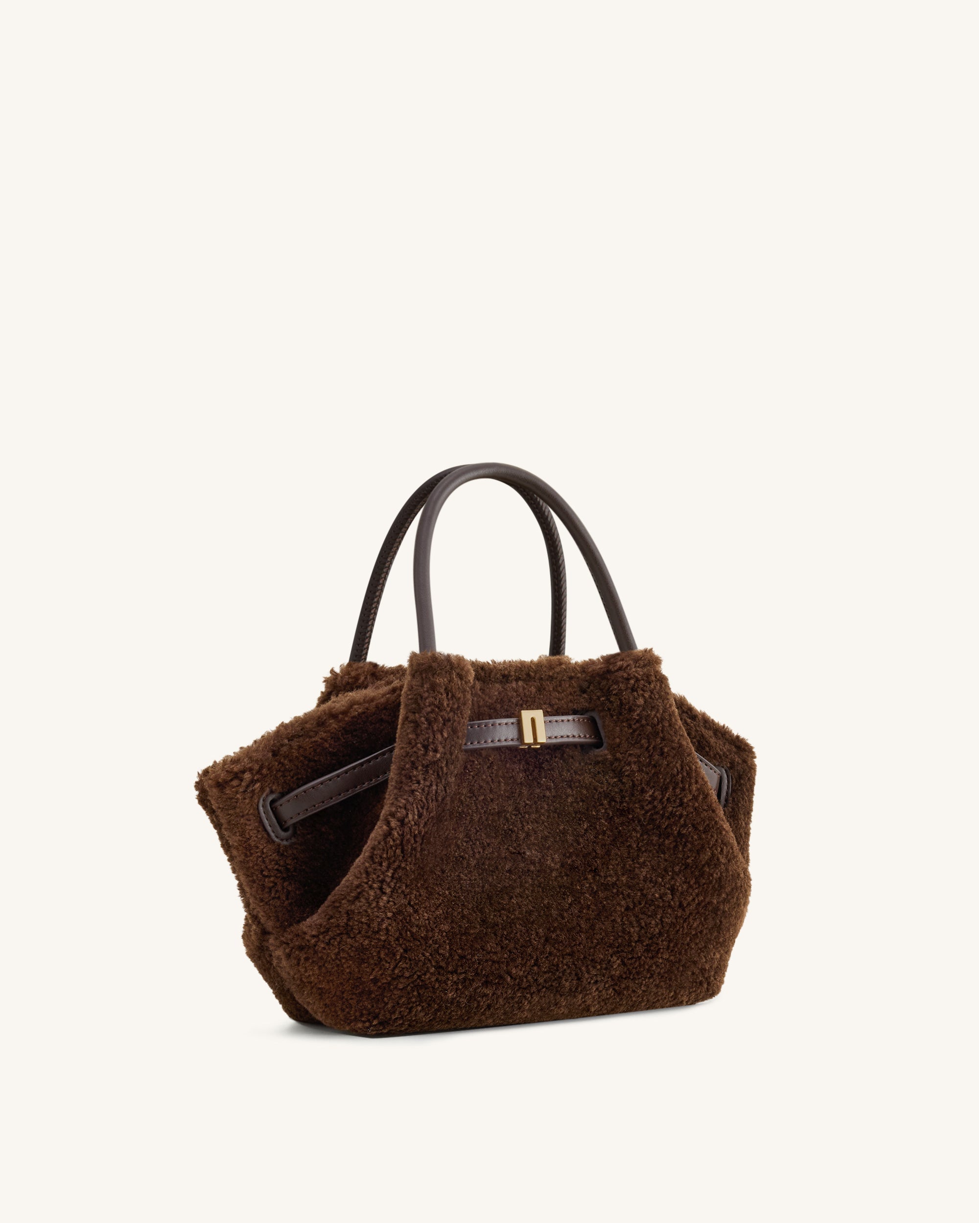 Hana Mini Faux Fur Tote Bag - Dark Brown - Image 2