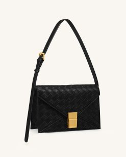 Alternative view of Clio Woven Textured Envelope Crossbody Bag - Black