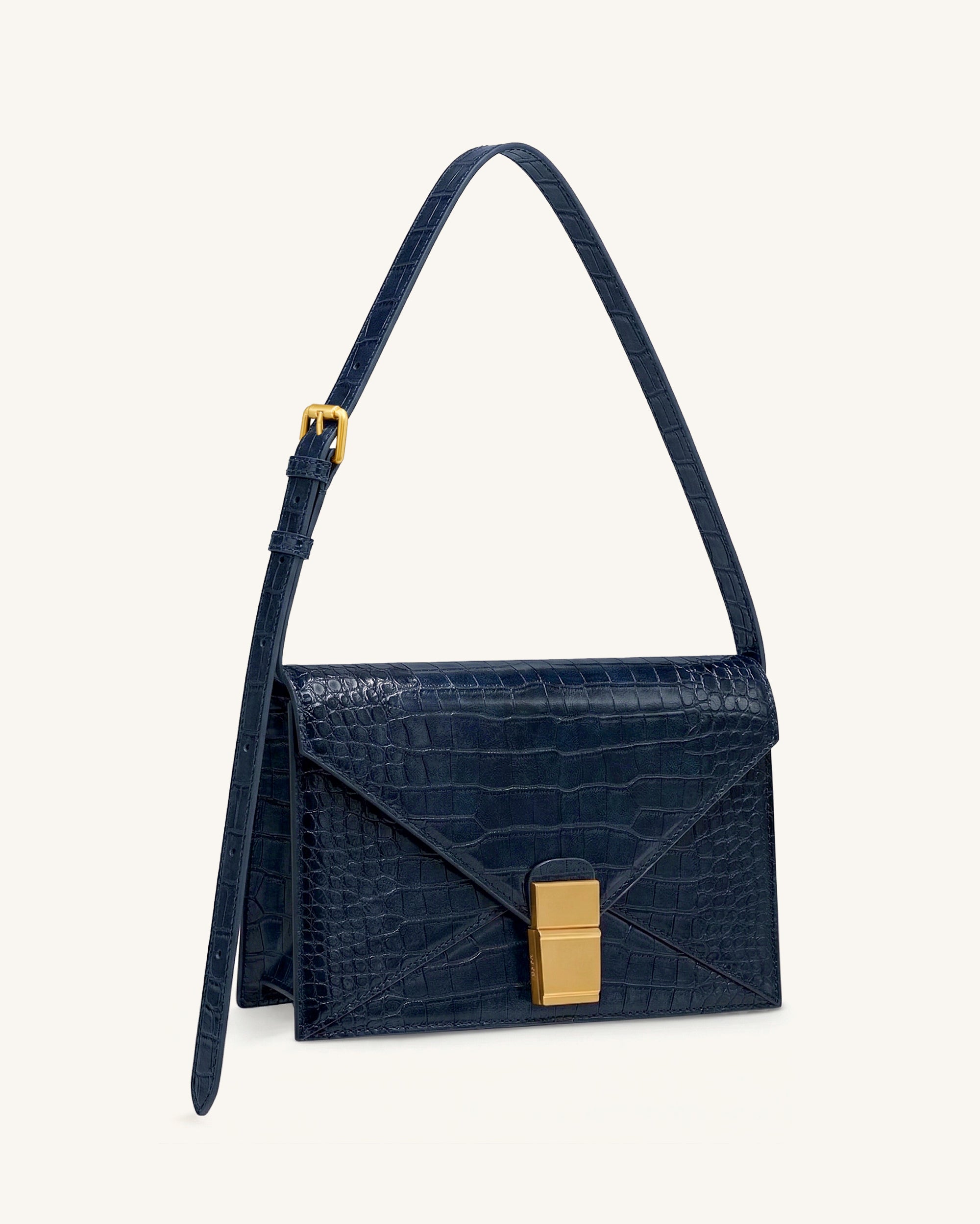 Clio Envelope Crossbody Bag - Navy Croc - Image 2