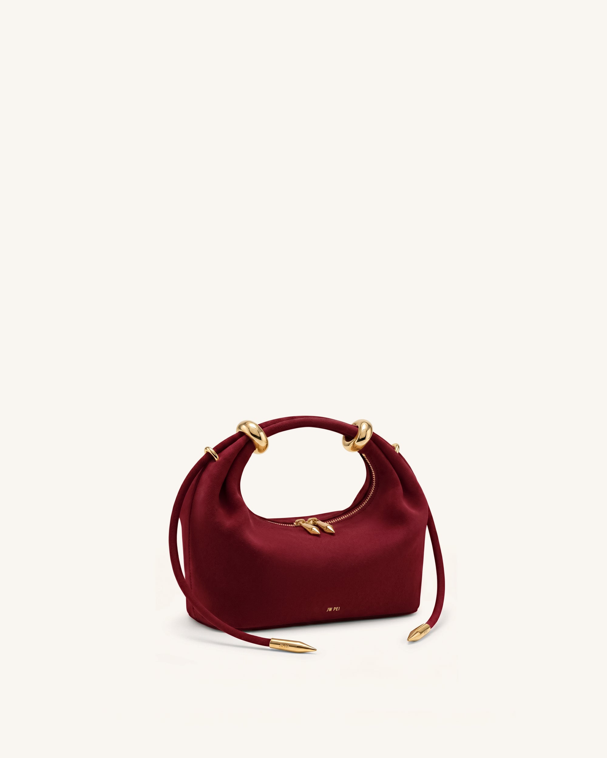 Ellie Faux Suede Metal Ring Embellished Top Handle Bag - Burgundy - Image 2