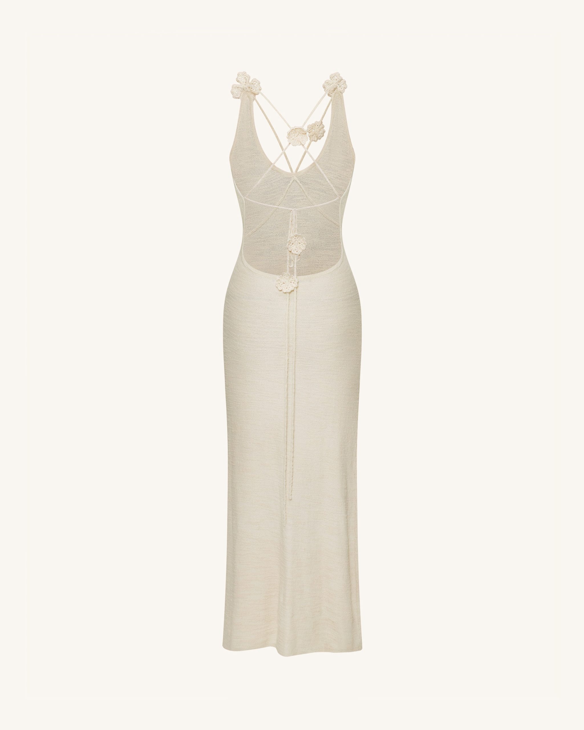 Textured Knit Halter Maxi Dress - Cream - Image 4