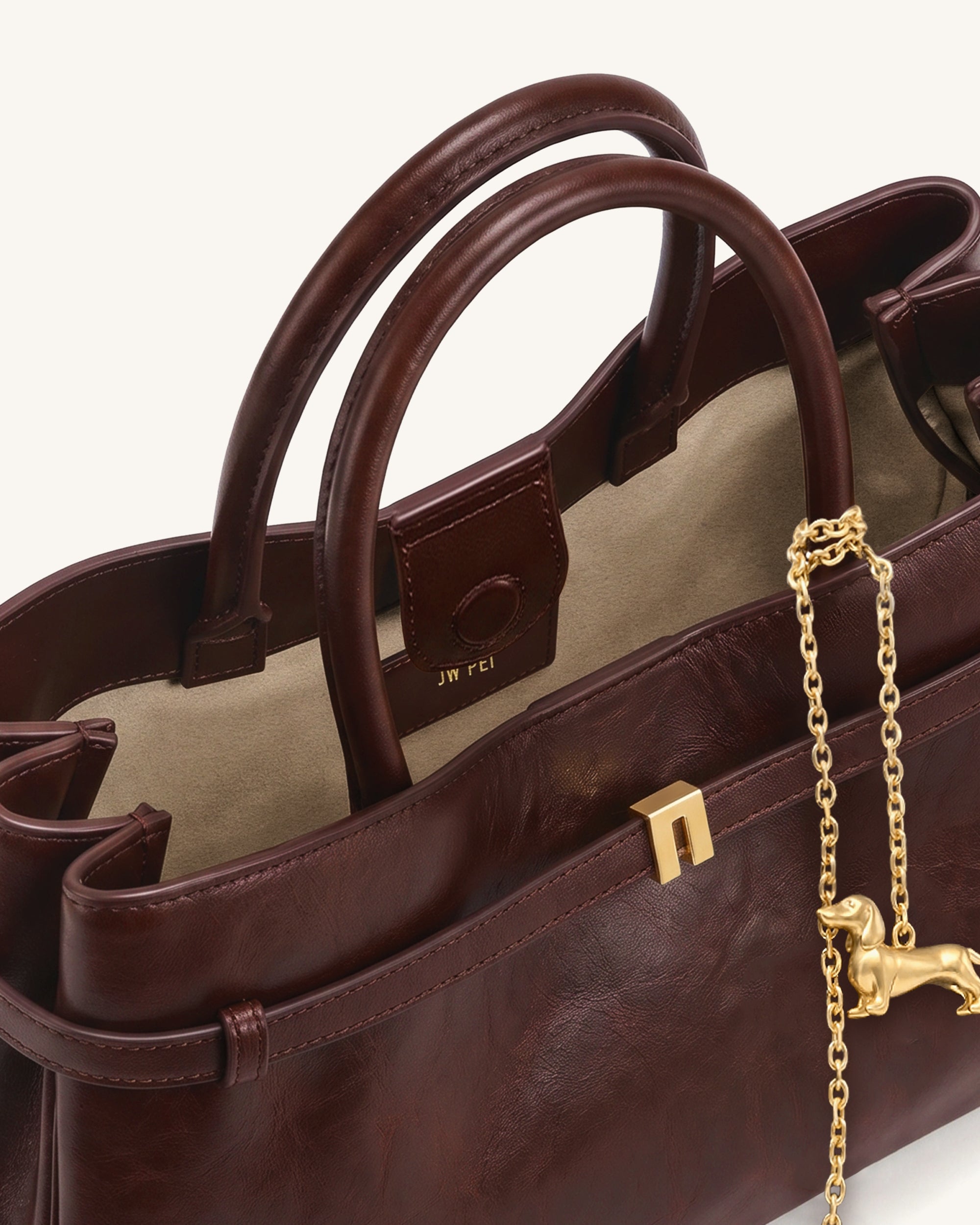 Maeve Dachshund Charm Satchel Tote Bag - Deep Burgundy - Image 3
