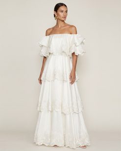 Orchid Embroidered Tiered Off-Shoulder Maxi Dress - White