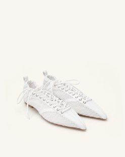 Alternative view of Ava Lace-Up Mesh Flats - White