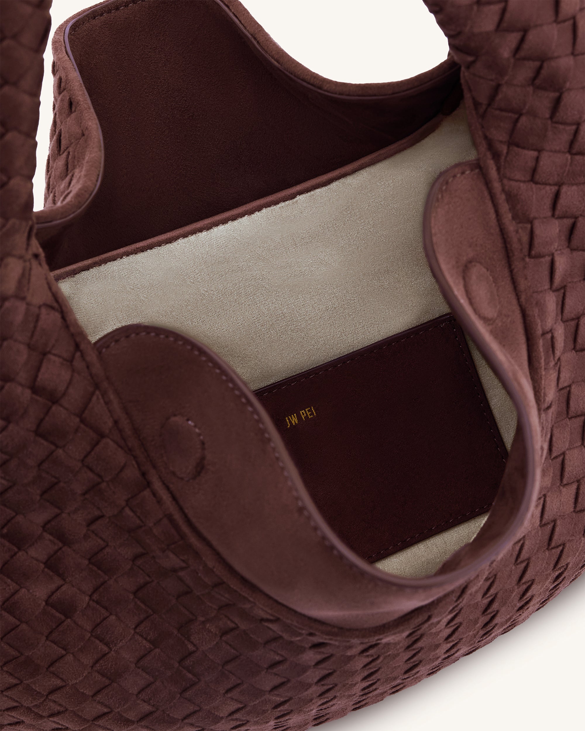 Nola Faux Suede Woven Hobo Shoulder Bag - Dark Mocha - Image 4