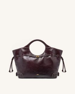 Virelle Waxed Vegan Leather Drawstring Tote Bag - Burgundy