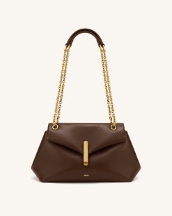 Valerie Chain Flap Shoulder Bag - Dark Brown