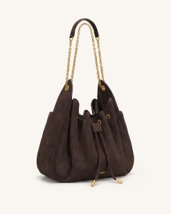 Alternative view of Rowan Faux Suede Quilted Chain Bucket Bag - Dark Brown