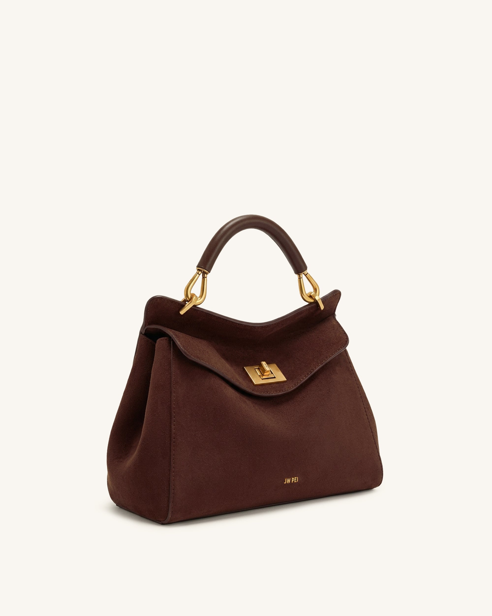 Lucia Classic Faux Suede Top Handle Bag - Dark Brown - Image 2