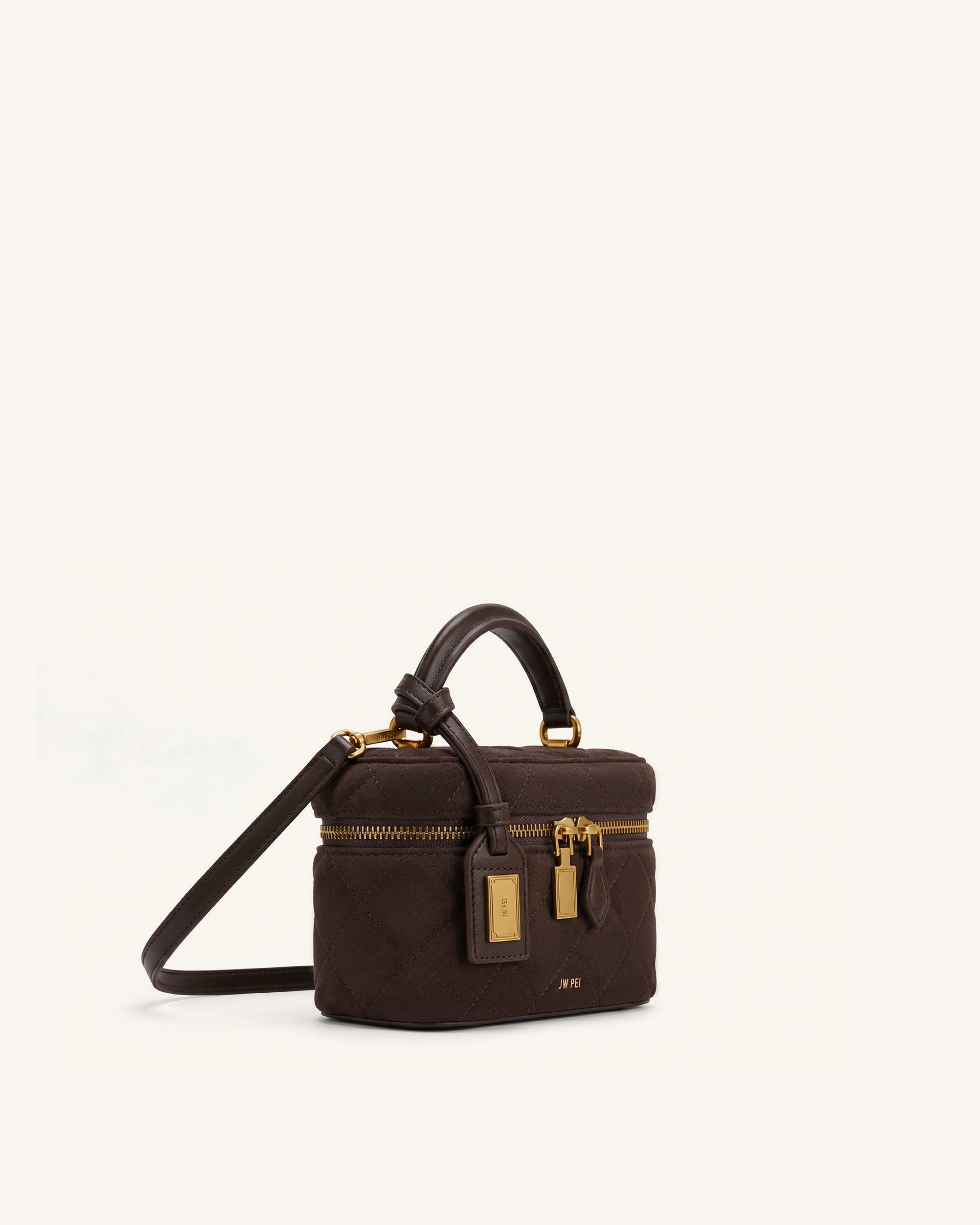 Cleo Faux Suede Box Shape Top Handle Bag - Dark Chocolate Brown - Image 2