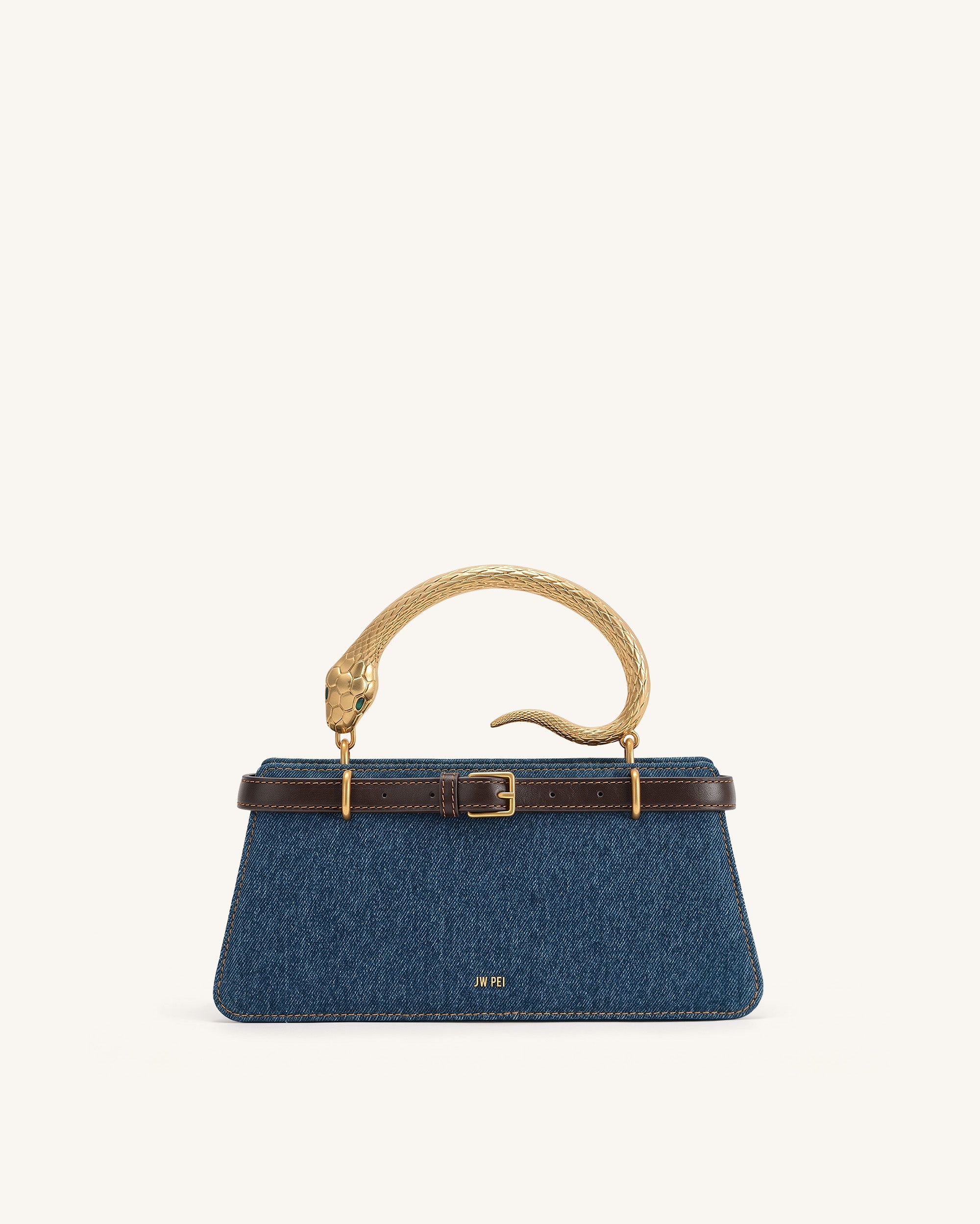 Elena Snake Handle Top Handle Bag - Dark Blue Denim