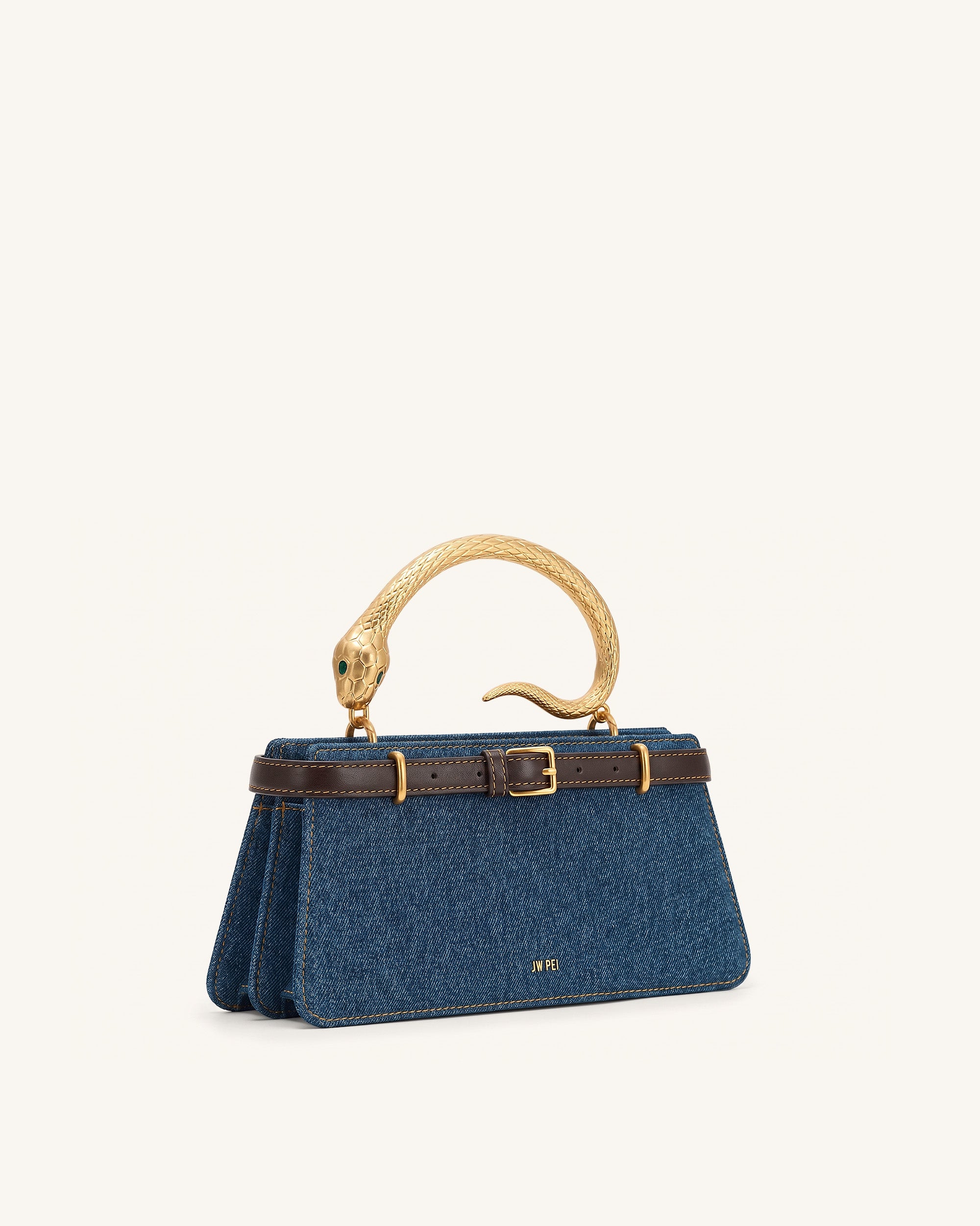 Elena Snake Handle Top Handle Bag - Dark Blue Denim - Image 2