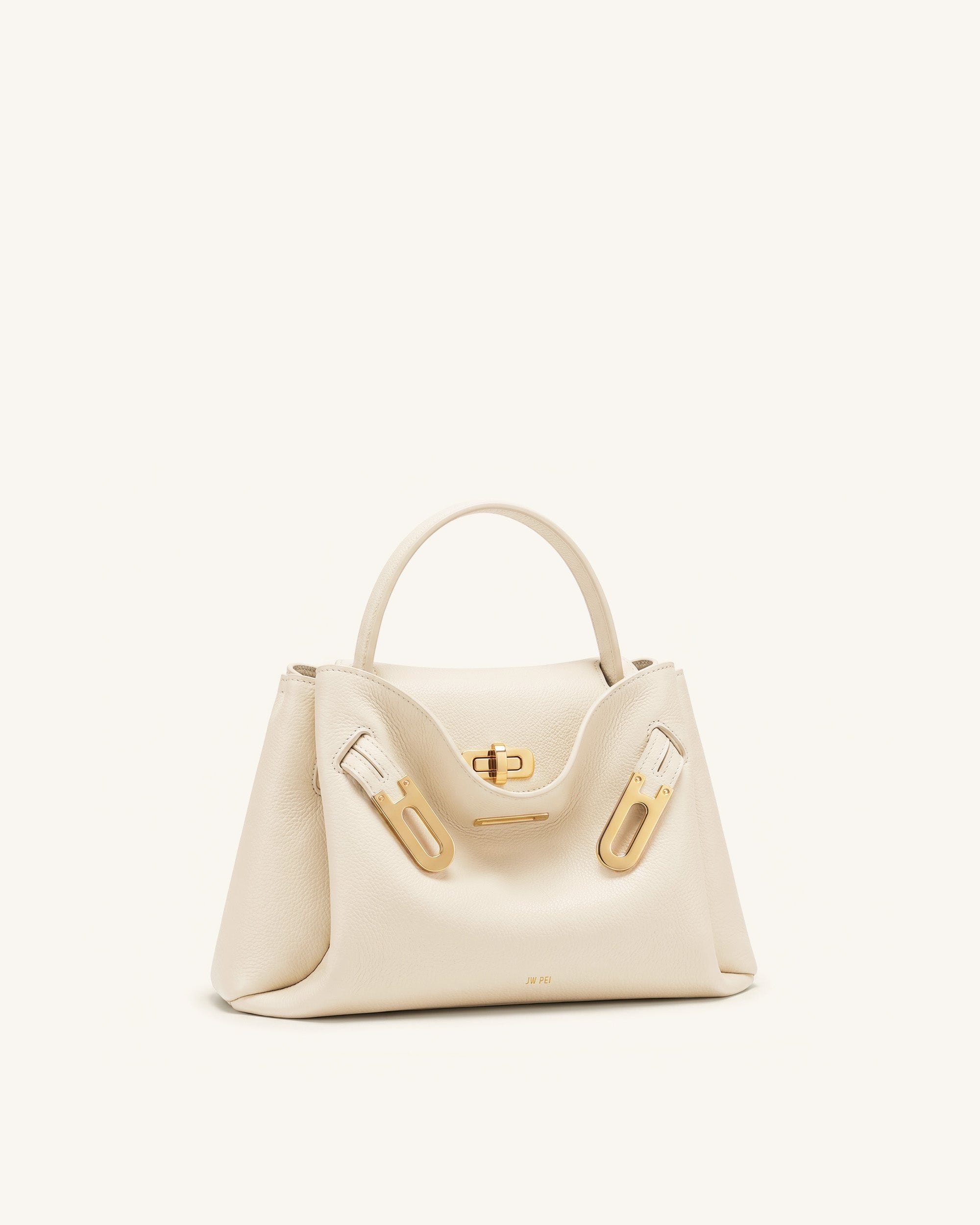 Rhea Small Pebbled Double Buckle Shoulder Bag - White - Image 2